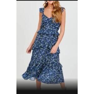 Altar'd State Mallory Floral Ruffled Dress Navy L Sundress